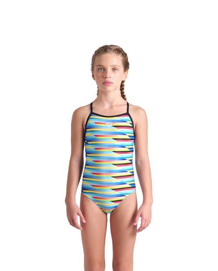 Arena G Racing Stripe Swimsuit Lightdrop Back Kız Çocuk Mayosu