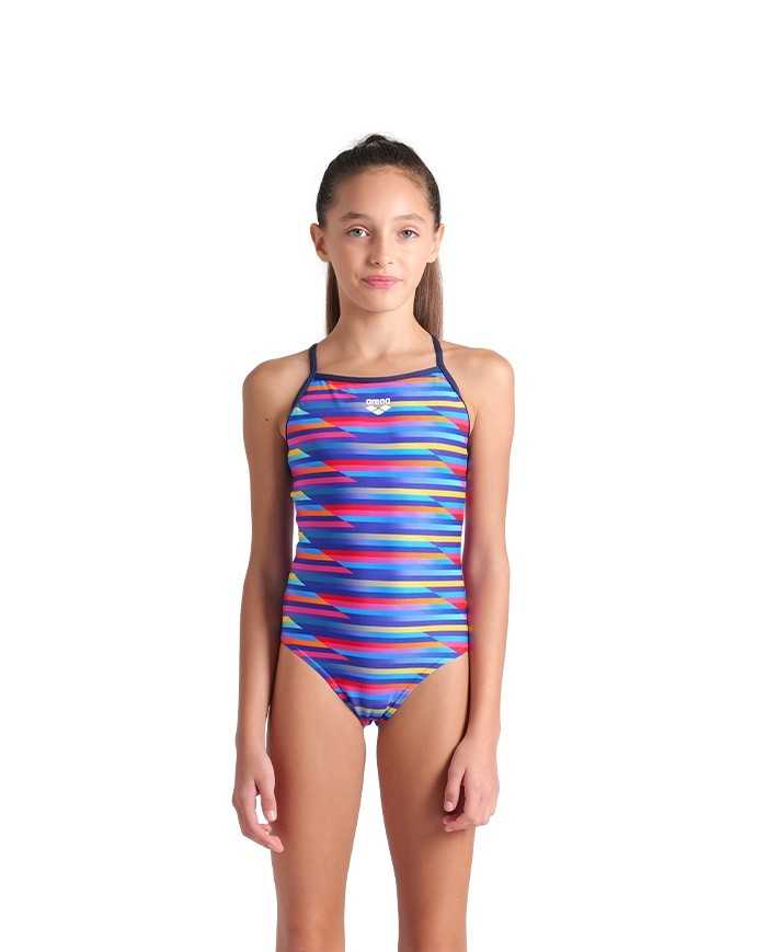Arena G Racing Stripe Swimsuit Lightdrop Back Kız Çocuk Mayosu