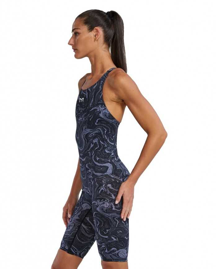 TYR Kadın Yarış Mayosu Thresher Open Back Gri/Siyah