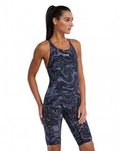 TYR Kadın Yarış Mayosu Thresher Open Back Gri/Siyah