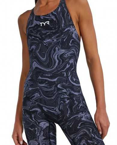 TYR Kadın Yarış Mayosu Thresher Open Back Gri/Siyah