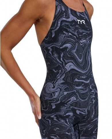 TYR Kadın Yarış Mayosu Thresher Open Back Gri/Siyah