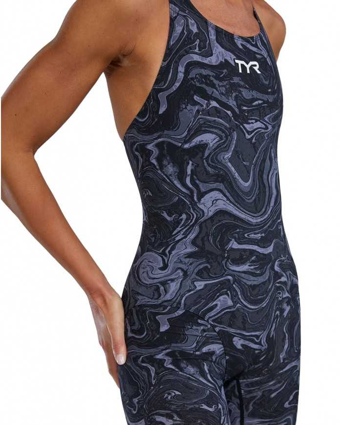 TYR Kadın Yarış Mayosu Thresher Open Back Gri/Siyah