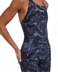 TYR Kadın Yarış Mayosu Thresher Open Back Gri/Siyah