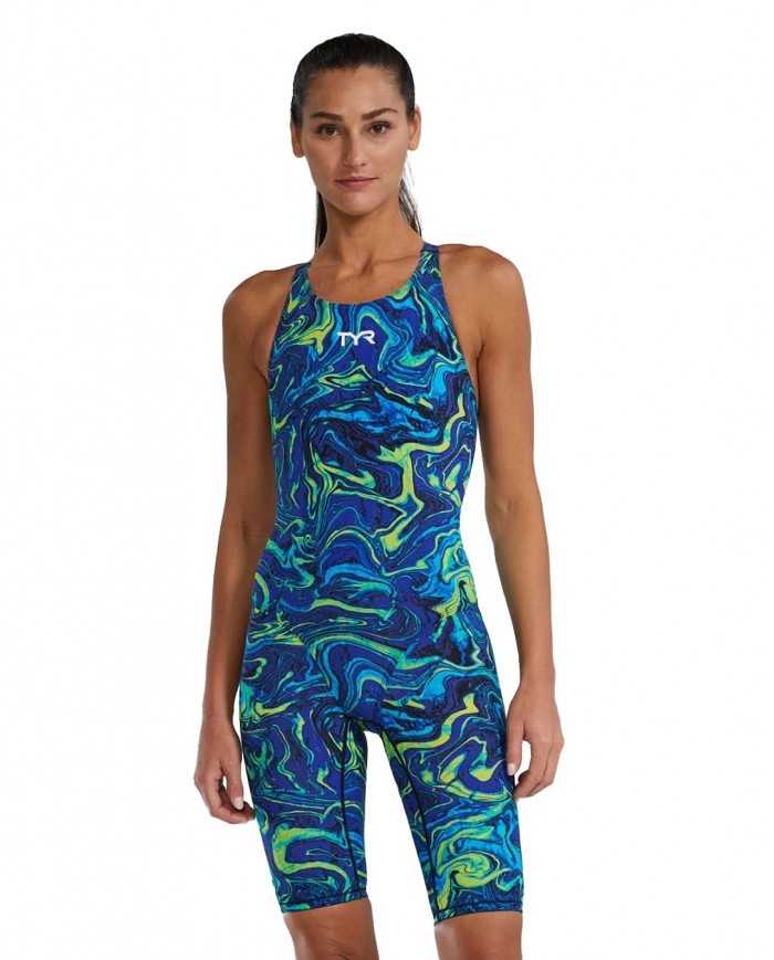 TYR Kadın Yarış Mayosu Thresher Open Back Mavi