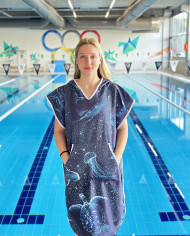 Levra Unisex Havlu Panço Yüzücü Yarış Antrenman Havuz ve Deniz İçin Kapüşonlu Bornoz