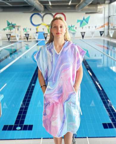 Ravon Unisex Havlu Panço Yüzücü Yarış Antrenman Havuz ve Deniz İçin Kapüşonlu Bornoz