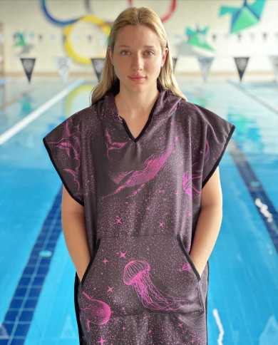 Lurem Unisex Havlu Panço Yüzücü Yarış Antrenman Havuz ve Deniz İçin Kapüşonlu Bornoz