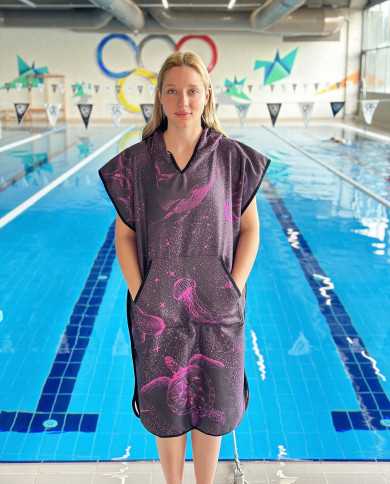 Lurem Unisex Havlu Panço Yüzücü Yarış Antrenman Havuz ve Deniz İçin Kapüşonlu Bornoz