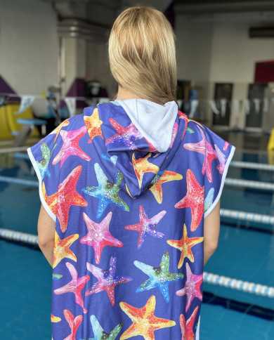 Stary Unisex Havlu Panço Yüzücü Yarış Antrenman Havuz ve Deniz İçin Kapüşonlu Bornoz