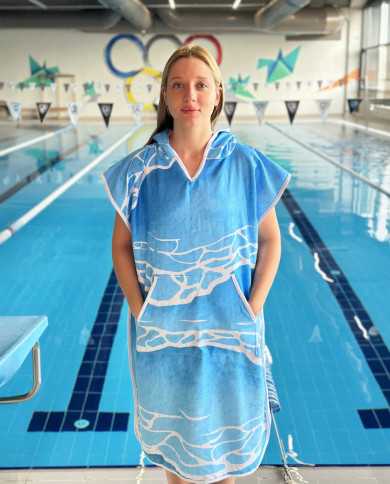 Velor Unisex Havlu Panço Yüzücü Yarış Antrenman Havuz ve Deniz İçin Kapüşonlu Bornoz