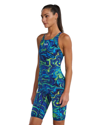 TYR Kadın Yarış Mayosu Thresher Open Back Mavi