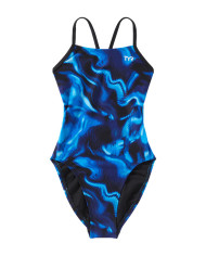 TYR Kız Çocuk Cutoutfit Antrenman Mayosu Waveform Mavi