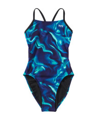 TYR Kız Çocuk Cutoutfit Antrenman Mayosu Waveform Mavi Yeşil