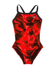 TYR Kız Çocuk Diamondfit Antrenman Mayosu Waveform Kırmızı