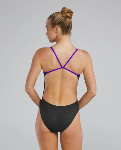 TYR Kadın Cutoutfit Antrenman Mayosu Hexa Siyah Mor