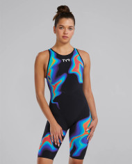 TYR Kadın Yarış Mayosu Venzo Açık Sırt Kızıl Kırmızı Turkuaz Mavi