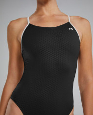 TYR Kadın Cutoutfit Antrenman Mayosu Hexa Siyah Beyaz