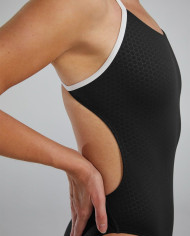 TYR Kadın Cutoutfit Antrenman Mayosu Hexa Siyah Beyaz