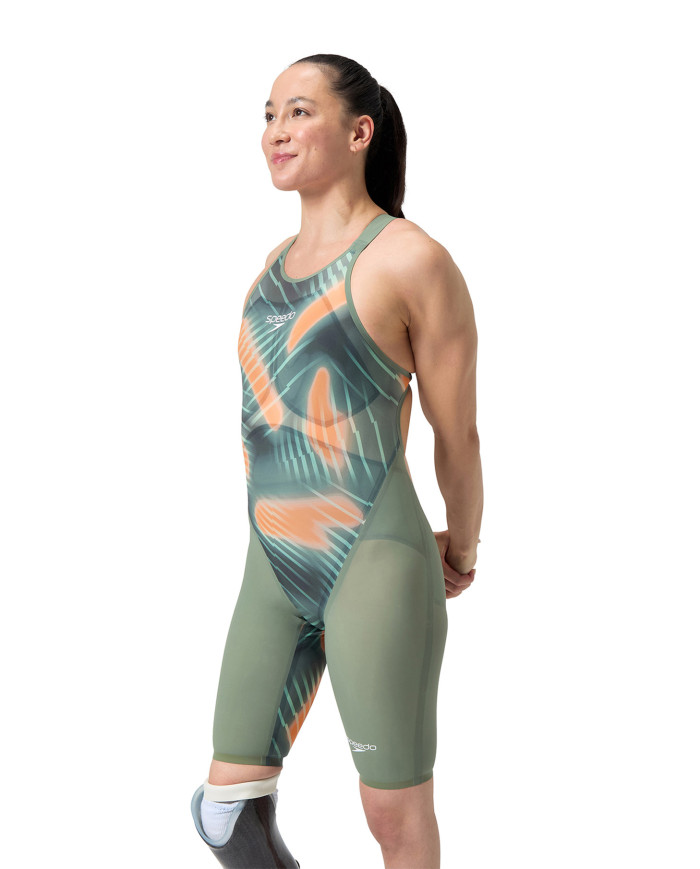 Speedo Fastskin LZR Pure Valor 2.0 Openback Kneeskin Yarış Mayosu Yeşil Turuncu