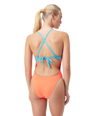 Speedo Solid Tieback Kadın Antrenman Mayosu Açık Kırmızı