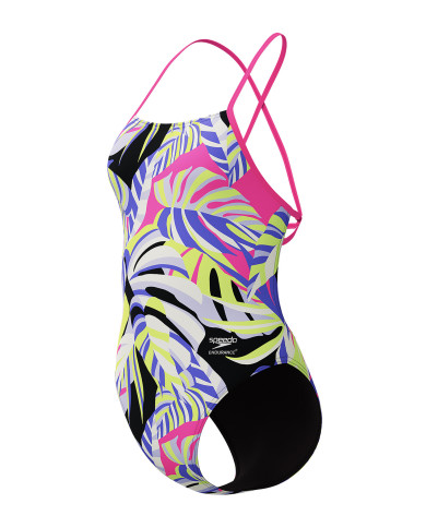 Speedo FL Print Tie Back Kadın Antrenman Mayosu Mor Siyah