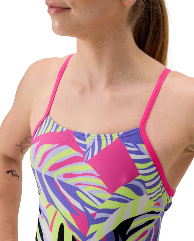 Speedo FL Print Tie Back Kadın Antrenman Mayosu Mor Siyah