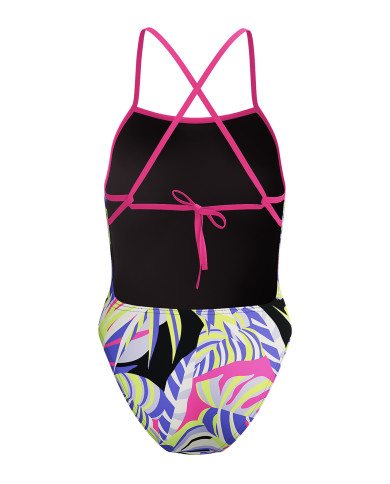 Speedo FL Print Tie Back Kadın Antrenman Mayosu Mor Siyah