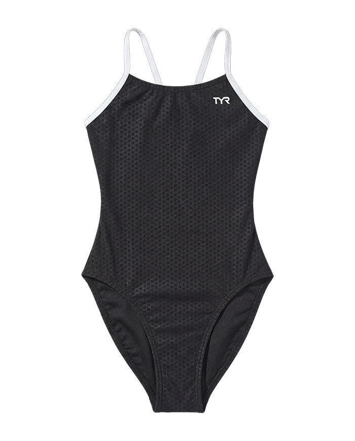 TYR Kız Çocuk Cutoutfit Antrenman Mayosu Hexa Siyah Beyaz