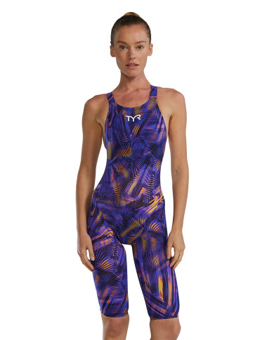 TYR Kadın Yarış Mayosu Avictor Open Back Hel Purple Gold