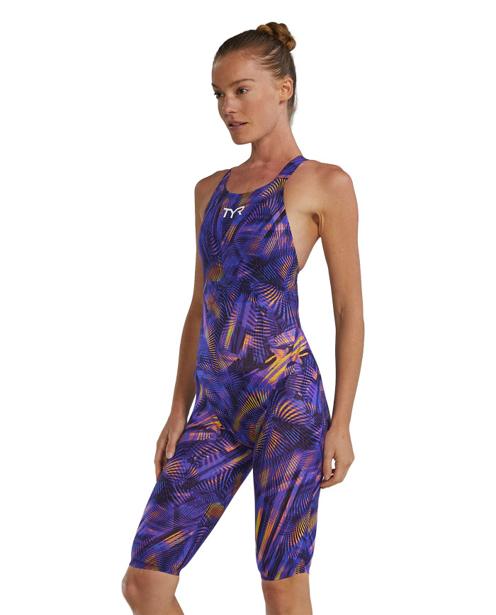 TYR Kadın Yarış Mayosu Avictor Open Back Hel Purple Gold