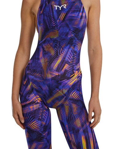 TYR Kadın Yarış Mayosu Avictor Open Back Hel Purple Gold