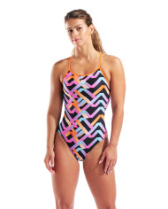 Arena Texture Tie Back Kadın Antrenman Mayosu Çok Renkli Siyah Turuncu