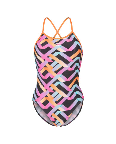 Arena Texture Tie Back Kadın Antrenman Mayosu Çok Renkli Siyah Turuncu