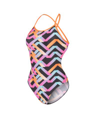 Arena Texture Tie Back Kadın Antrenman Mayosu Çok Renkli Siyah Turuncu