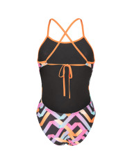 Arena Texture Tie Back Kadın Antrenman Mayosu Çok Renkli Siyah Turuncu