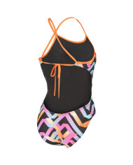 Arena Texture Tie Back Kadın Antrenman Mayosu Çok Renkli Siyah Turuncu