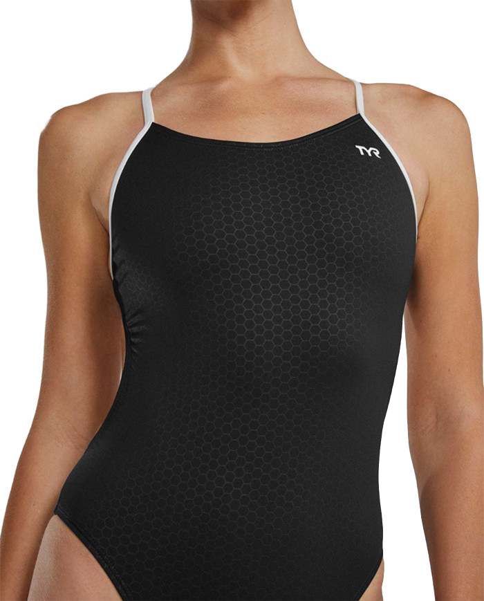 TYR Kadın Cutoutfit Antrenman Mayosu Hexa Siyah Beyaz