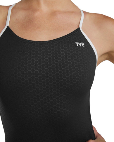 TYR Kadın Cutoutfit Antrenman Mayosu Hexa Siyah Beyaz