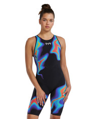 TYR Kadın Yarış Mayosu Venzo Açık Sırt Kızıl Kırmızı Turkuaz Mavi