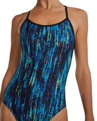 TYR Kadın Antrenman Mayosu Crosscut Tieback Aurora Blue Rainbow